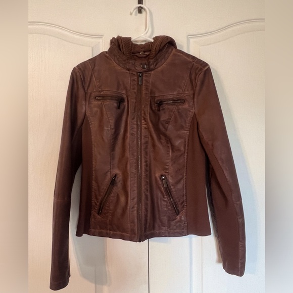 Maurice’s Cable Knit Hooded Faux Leather Jacket - Picture 1 of 7